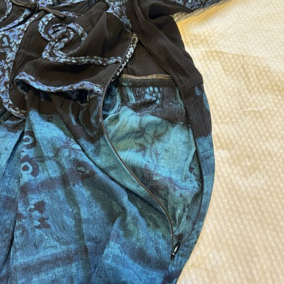 VINTAGE 90s CAROLE LITTLE Maxi Dress Blue Black Rayon Vest Soutache USA Size 16 - Picture 10 of 10